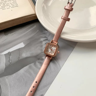 Back-to-School Leather Watch Round Square Leather Daily Women's Wristwatch