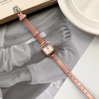 Back-to-School Leather Watch Round Square Leather Daily Women's Wristwatch
