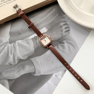 Back-to-School Leather Watch Round Square Leather Daily Women's Wristwatch