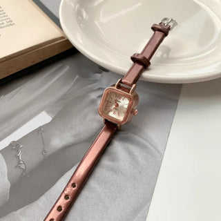 Back-to-School Leather Watch Round Square Leather Daily Women's Wristwatch