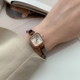 Back-to-School Leather Watch Round Square Leather Daily Women's Wristwatch