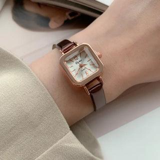 Back-to-School Leather Watch Round Square Leather Daily Women's Wristwatch