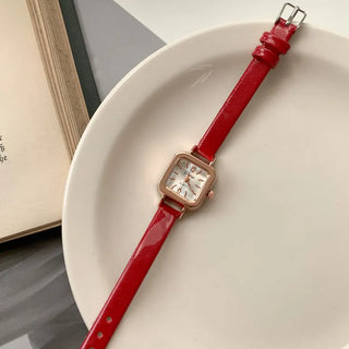 Back-to-School Leather Watch Round Square Leather Daily Women's Wristwatch