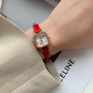 Back-to-School Leather Watch Round Square Leather Daily Women's Wristwatch