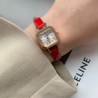 Back-to-School Leather Watch Round Square Leather Daily Women's Wristwatch