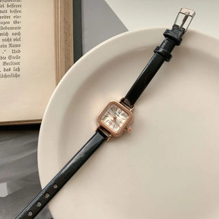 Back-to-School Leather Watch Round Square Leather Daily Women's Wristwatch