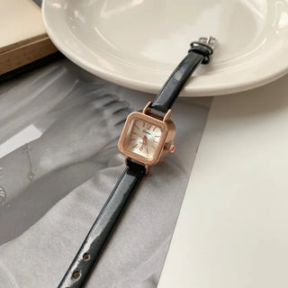 Back-to-School Leather Watch Round Square Leather Daily Women's Wristwatch