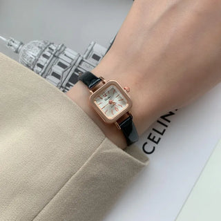 Back-to-School Leather Watch Round Square Leather Daily Women's Wristwatch
