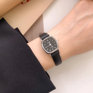 Back-to-School Leather Watch Round Square Leather Daily Women's Wristwatch