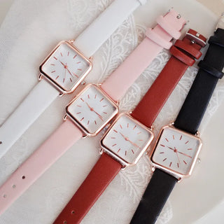 Back-to-School Leather Watch Round Square Leather Daily Women's Wristwatch
