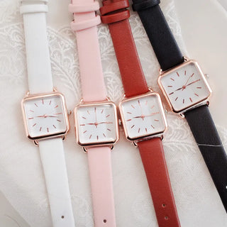 Back-to-School Leather Watch Round Square Leather Daily Women's Wristwatch