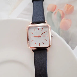Back-to-School Leather Watch Round Square Leather Daily Women's Wristwatch