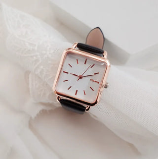 Back-to-School Leather Watch Round Square Leather Daily Women's Wristwatch