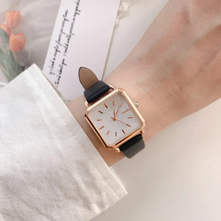 Back-to-School Leather Watch Round Square Leather Daily Women's Wristwatch