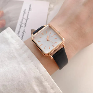 Back-to-School Leather Watch Round Square Leather Daily Women's Wristwatch