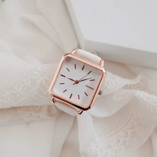 Back-to-School Leather Watch Round Square Leather Daily Women's Wristwatch