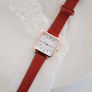 Back-to-School Leather Watch Round Square Leather Daily Women's Wristwatch