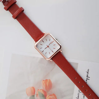 Back-to-School Leather Watch Round Square Leather Daily Women's Wristwatch