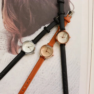 Back-to-School Leather Watch Round Square Leather Daily Women's Wristwatch
