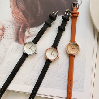 Back-to-School Leather Watch Round Square Leather Daily Women's Wristwatch