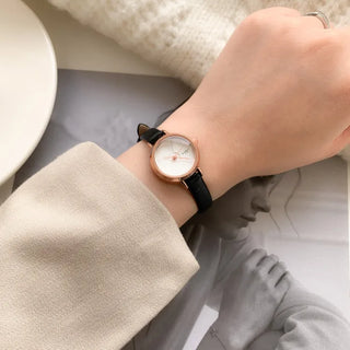 Back-to-School Leather Watch Round Square Leather Daily Women's Wristwatch
