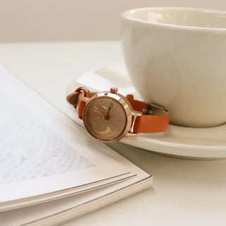 Back-to-School Leather Watch Round Square Leather Daily Women's Wristwatch