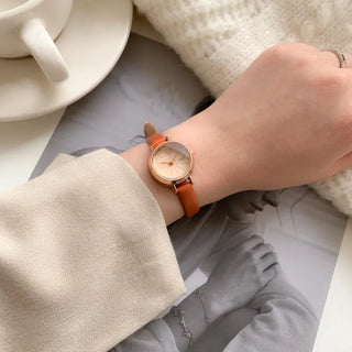Back-to-School Leather Watch Round Square Leather Daily Women's Wristwatch