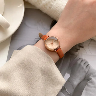 Back-to-School Leather Watch Round Square Leather Daily Women's Wristwatch