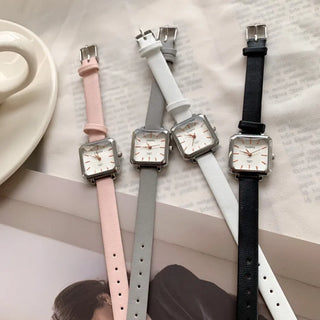 Back-to-School Leather Watch Round Square Leather Daily Women's Wristwatch