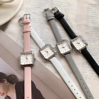 Back-to-School Leather Watch Round Square Leather Daily Women's Wristwatch