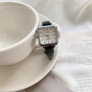 Back-to-School Leather Watch Round Square Leather Daily Women's Wristwatch