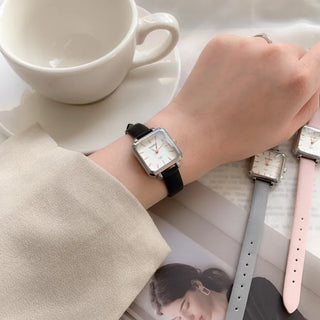 Back-to-School Leather Watch Round Square Leather Daily Women's Wristwatch