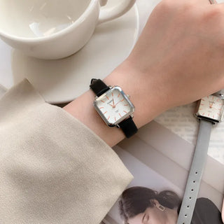 Back-to-School Leather Watch Round Square Leather Daily Women's Wristwatch