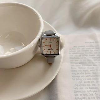 Back-to-School Leather Watch Round Square Leather Daily Women's Wristwatch