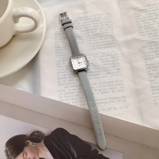 Back-to-School Leather Watch Round Square Leather Daily Women's Wristwatch