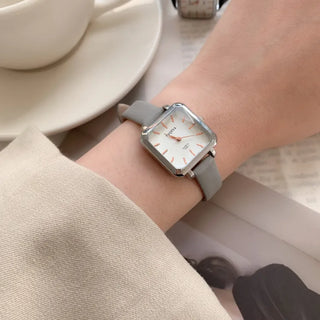 Back-to-School Leather Watch Round Square Leather Daily Women's Wristwatch