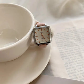 Back-to-School Leather Watch Round Square Leather Daily Women's Wristwatch