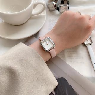 Back-to-School Leather Watch Round Square Leather Daily Women's Wristwatch