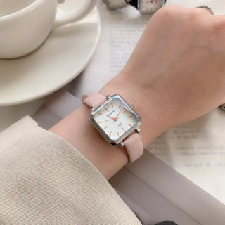 Back-to-School Leather Watch Round Square Leather Daily Women's Wristwatch