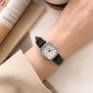 Back-to-School Leather Watch Round Square Leather Daily Women's Wristwatch