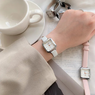 Back-to-School Leather Watch Round Square Leather Daily Women's Wristwatch
