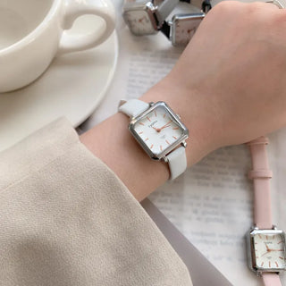 Back-to-School Leather Watch Round Square Leather Daily Women's Wristwatch