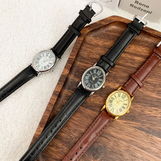 Back-to-School Leather Watch Round Square Leather Daily Women's Wristwatch