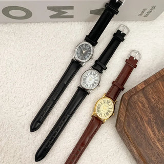 Back-to-School Leather Watch Round Square Leather Daily Women's Wristwatch