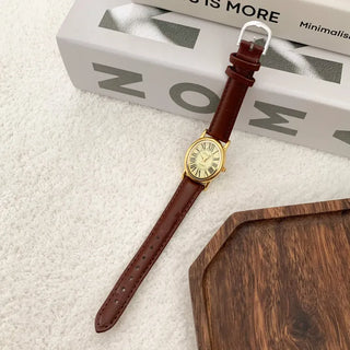 Back-to-School Leather Watch Round Square Leather Daily Women's Wristwatch