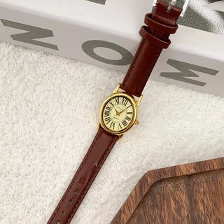 Back-to-School Leather Watch Round Square Leather Daily Women's Wristwatch