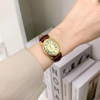 Back-to-School Leather Watch Round Square Leather Daily Women's Wristwatch