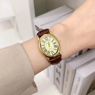 Back-to-School Leather Watch Round Square Leather Daily Women's Wristwatch