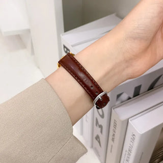 Back-to-School Leather Watch Round Square Leather Daily Women's Wristwatch