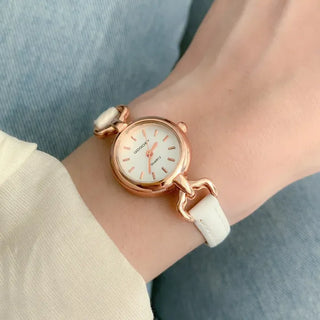 Back-to-School Leather Watch Round Square Leather Daily Women's Wristwatch